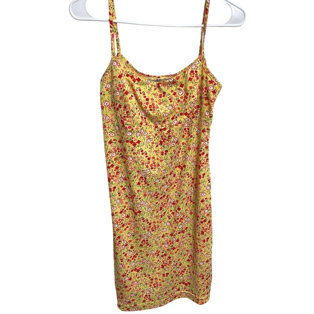 Vintage Y2K All That Jazz Yellow Ditsy Floral Slip Mini Dress M Fairy Girly